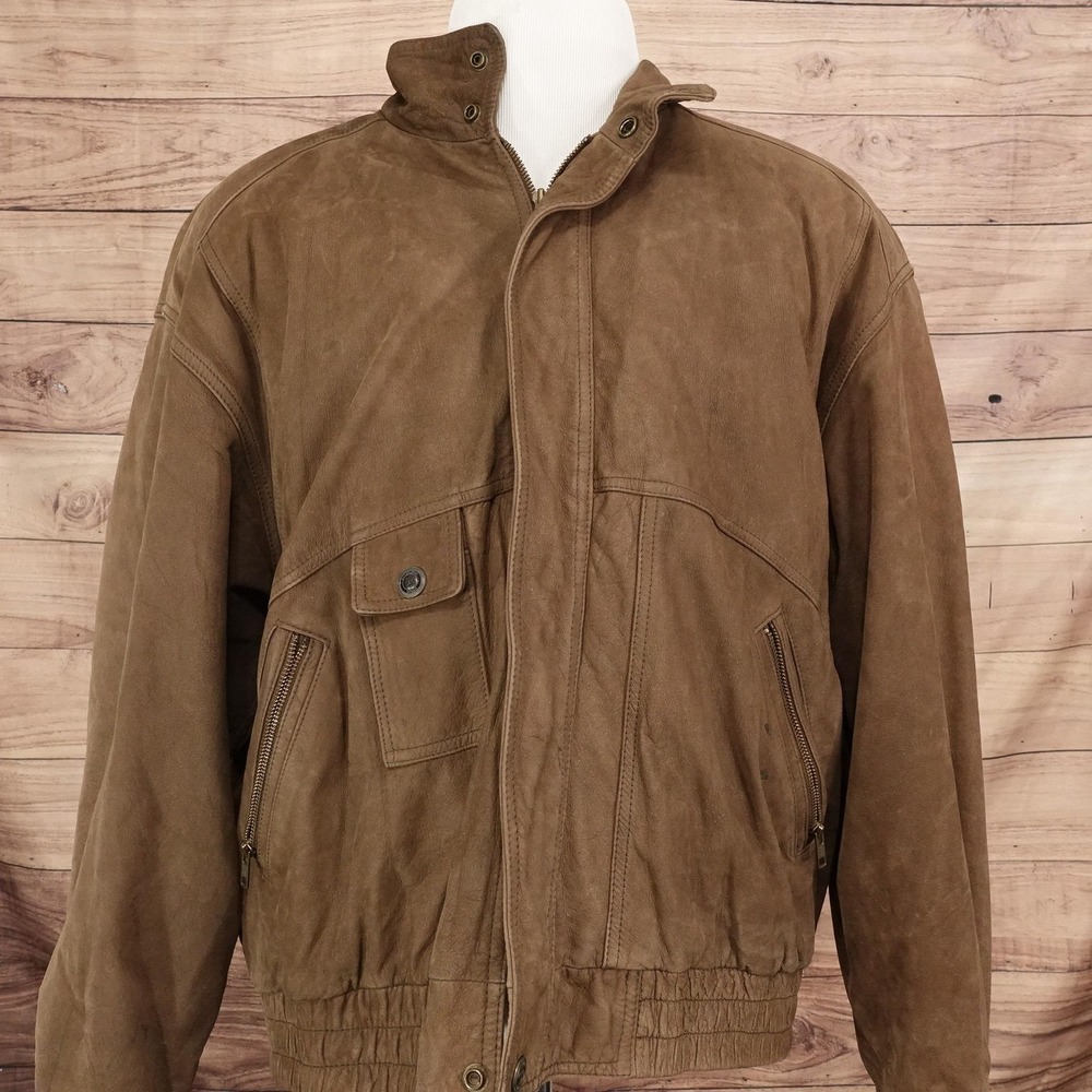 Wilsons Adventure Bound Jacket Mens XL Brown Leather Bomber Full Zip Vintage